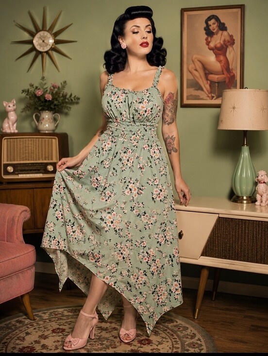 Retrolicious Dresses & Skirts - Retrolicious Mint Floral High-Low Sundress